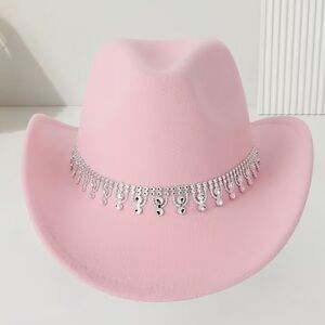 Pink Felt Hat with Silver Accents